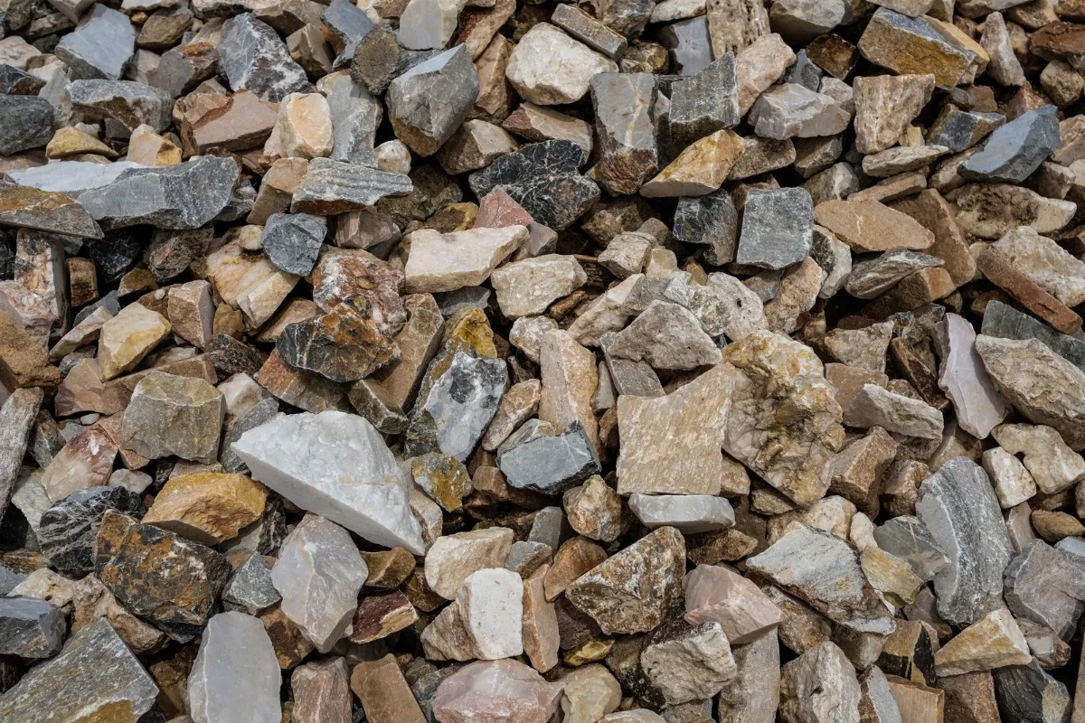 Pile of angular, chipped rock pieces