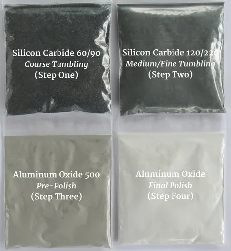 Four-step grit kit: silicon carbide 60/90 and 120/220, aluminum oxide 500 pre-polish and final polish
