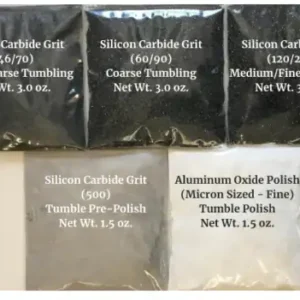 Rock tumbling grit kit for full-spectrum lapidary processing in a rotary tumbler