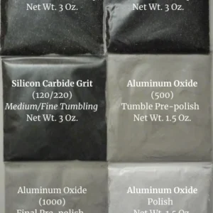 Six-pack rock tumbling grit kit with aluminum oxide polish for rotary tumblers