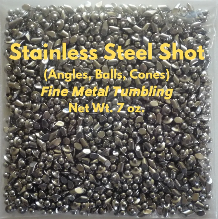 Bag of stainless steel tumbling shot jeweler’s mix with angles, balls and cones, 7 oz